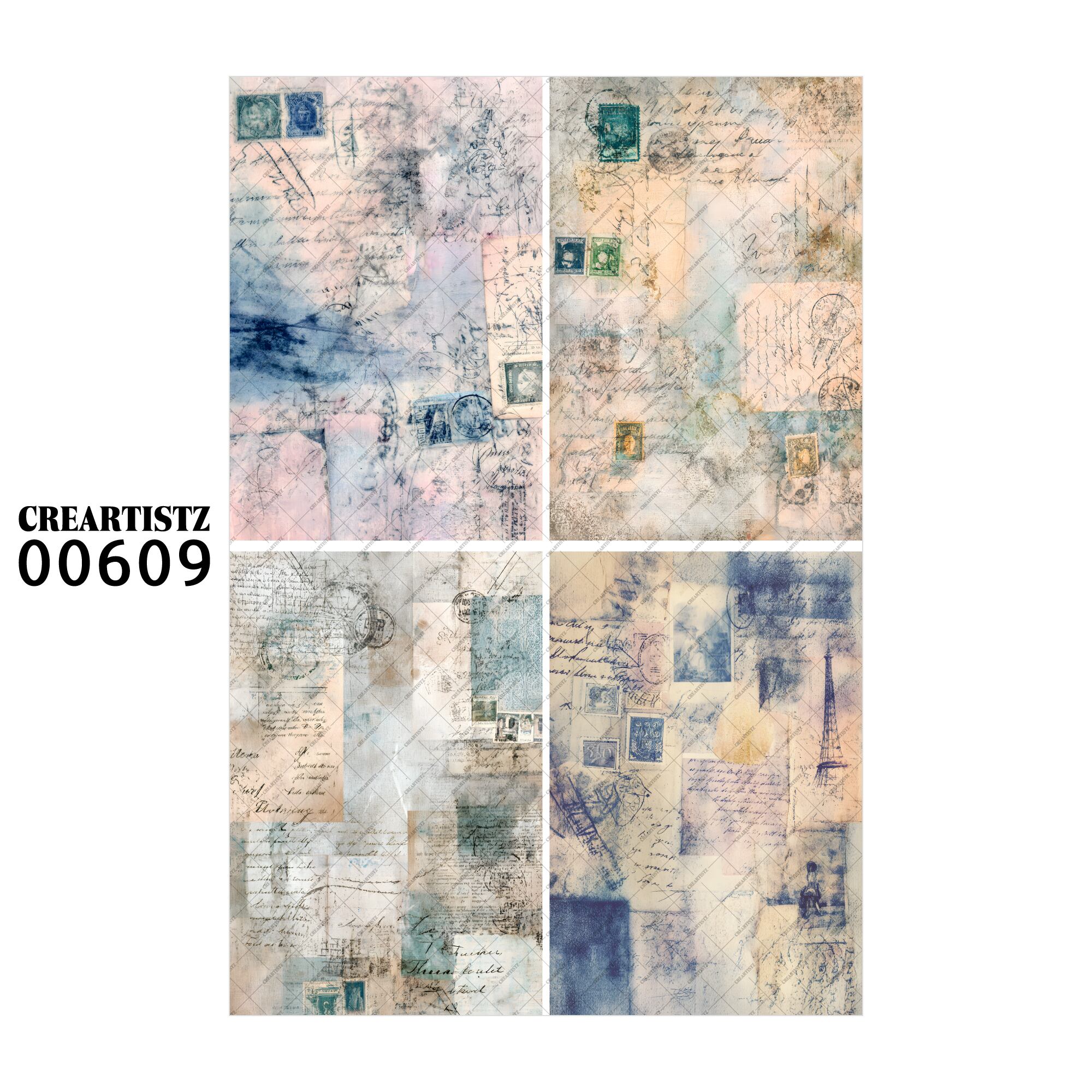 00609 背景 コラージュ素材 オリジナル 12枚セット (4種類×3枚) ペーパー/ステッカー CREARTISTZ