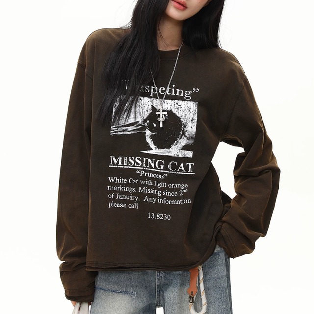 fade cat graphic long tee　フェードキャットグラフィックロングティー　J2133
