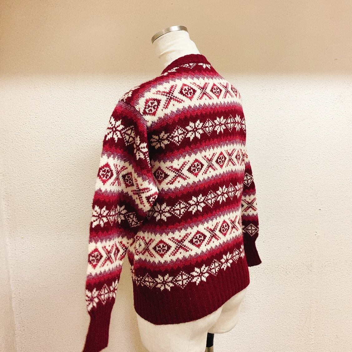 Haakro Knitwear ニットカーディガン 赤 白 ヴィンテージ ウール 英国 ...