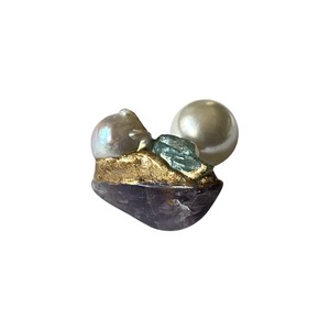 UNI.#0048 akoyapearl × apatite × amethyst  ピアス（片耳）