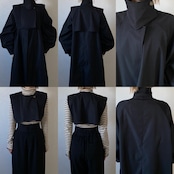 stand collar parts pleats long CO/black