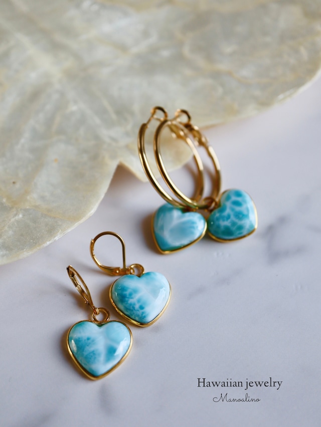 Larimar earring (AAAランク ラリマーハートピアス、イヤリング)