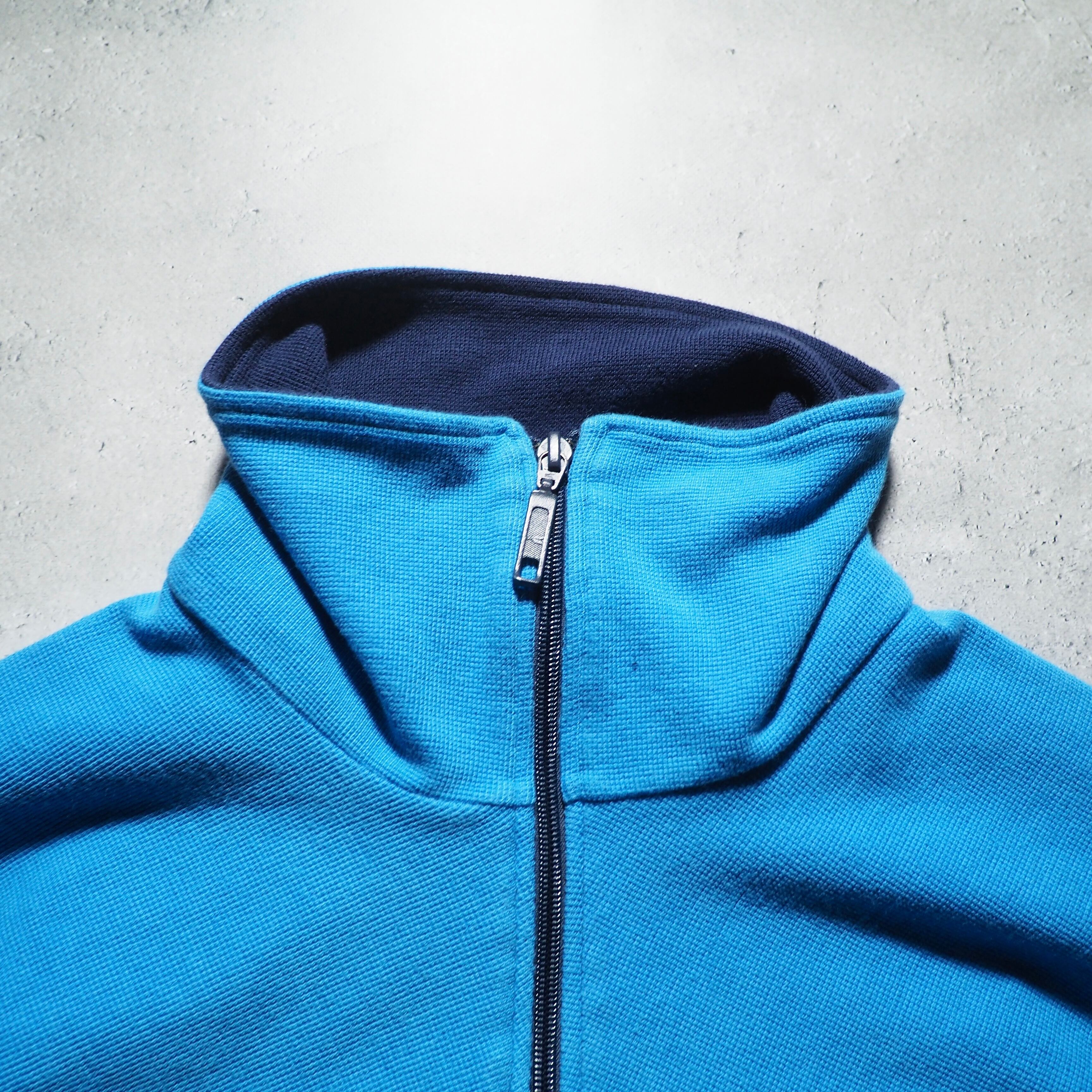 Dark Navy × Light Blue Bi color vintage loose High neck Track jacket