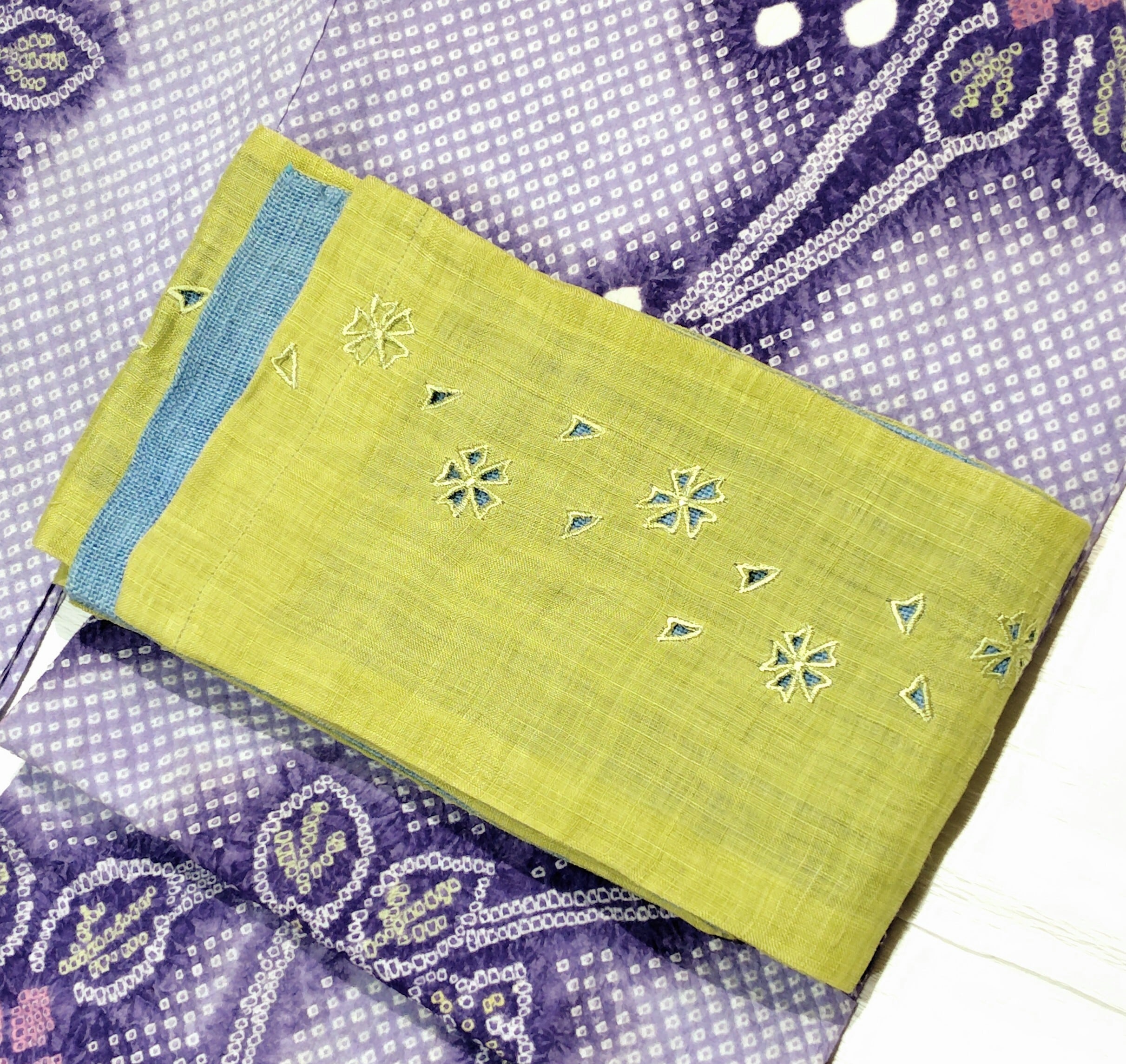 麻の半幅帯 刺繍 リバーシブル | リサイクル着物 菅野