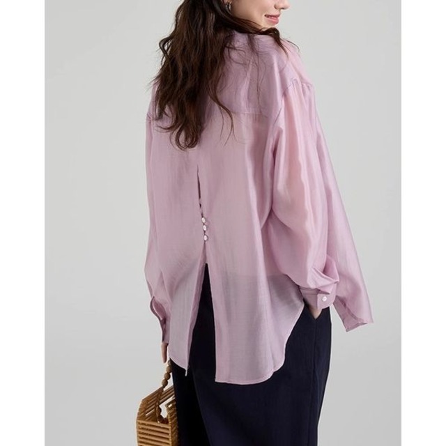 back button slit sheer shirt   101564