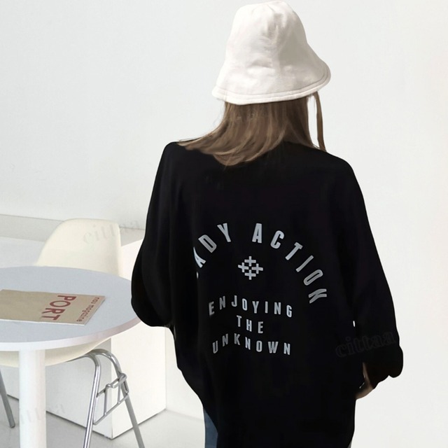 【予約】Y-4440　2026秋新作♡READYオーバーサイズ英字ロゴ長袖Tシャツ　ブラック　0903