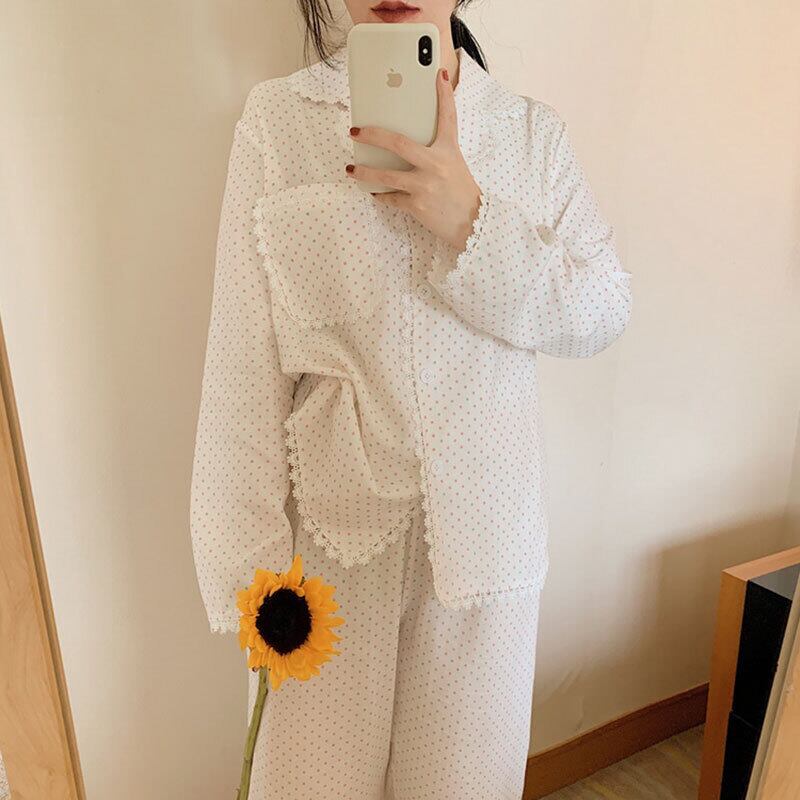 カラー水玉レーススプリング ロング 春物 萌量不足15998912069