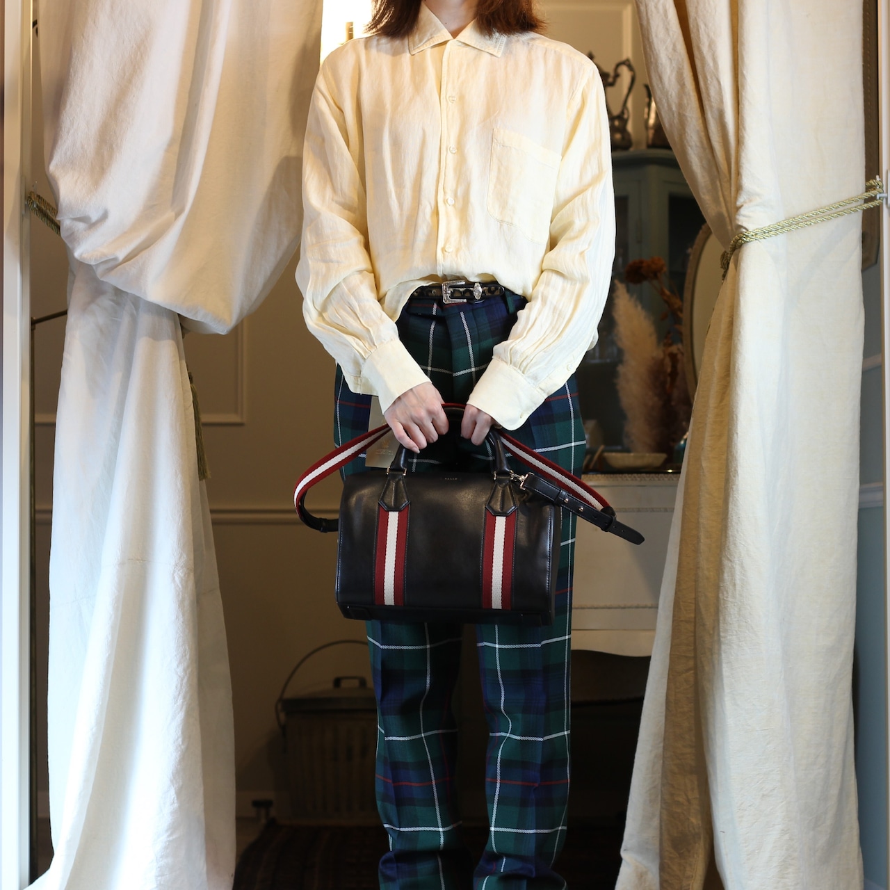 BALLY LINE LEATHER 2WAY BOSTON SHOULDER BAG/バリーラインレザー2way 