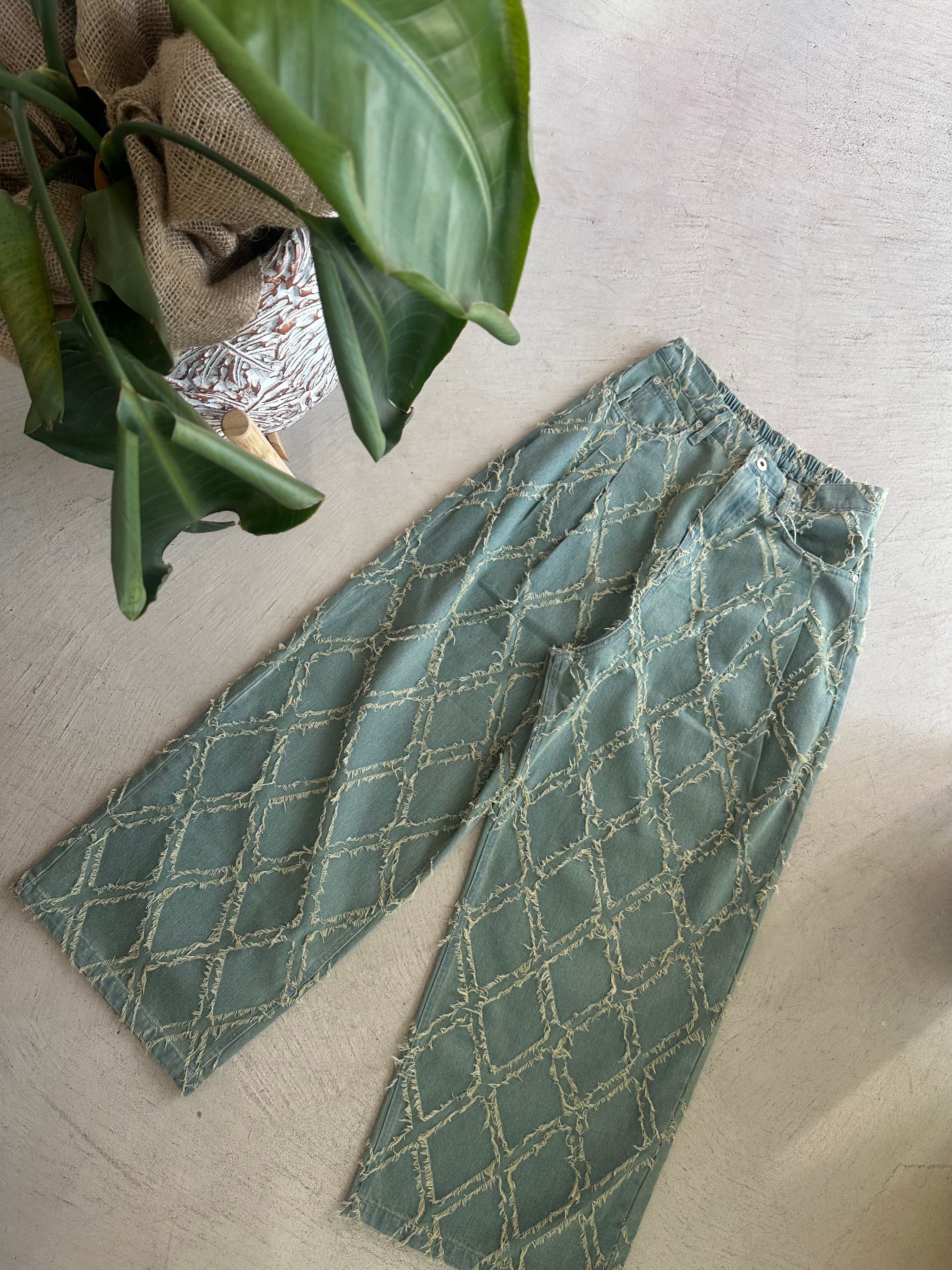 人気【LIFE is】フリンジ×mapuaコラボパッチデニム ¥9,800+tax