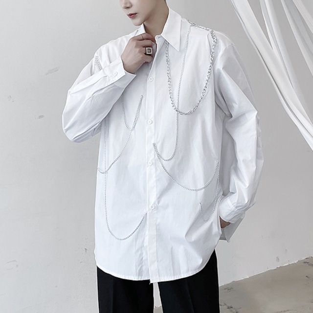 【Men】CHAIN LINE TRIMMED SOLID SHIRT 2colors Z-227