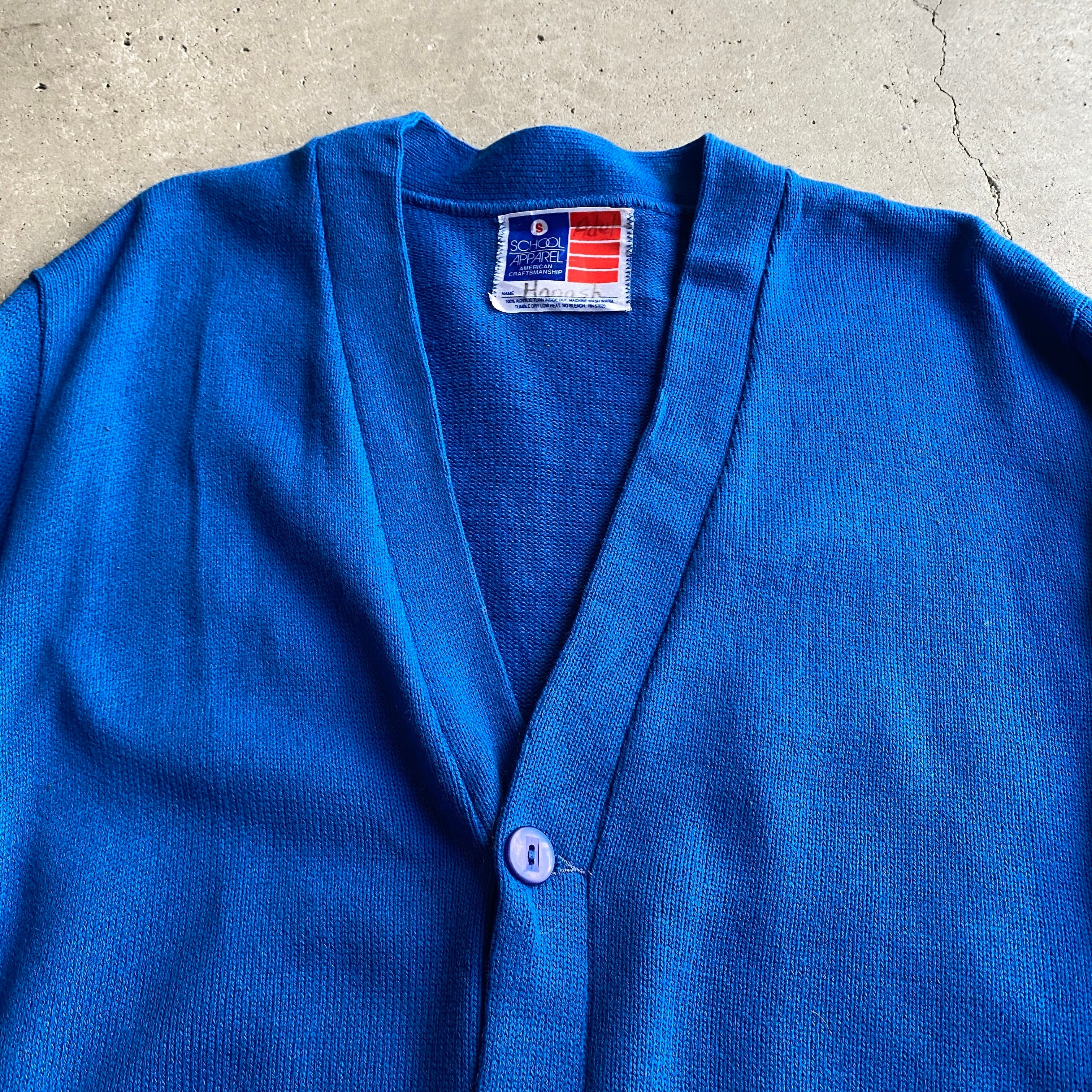 80年代 SCHOOL APPAREL レタード カーディガン メンズS 古着 アクリル