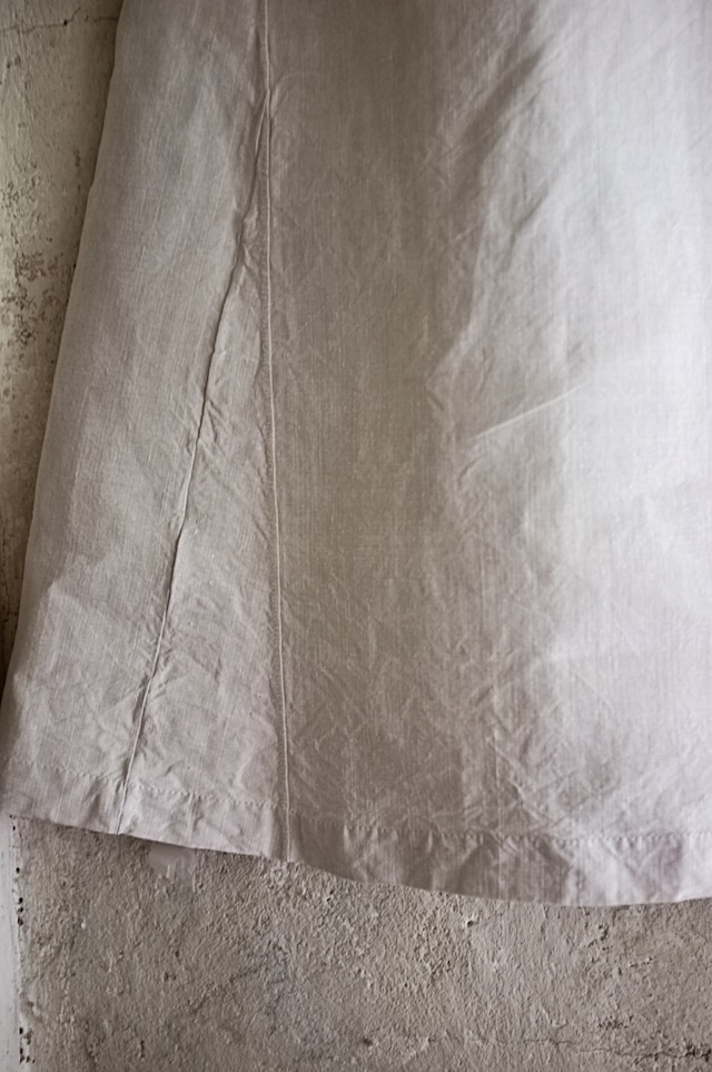 フランス 1900s リネン 灰色サーカスとピエロギャザーワンピースb アンティーク