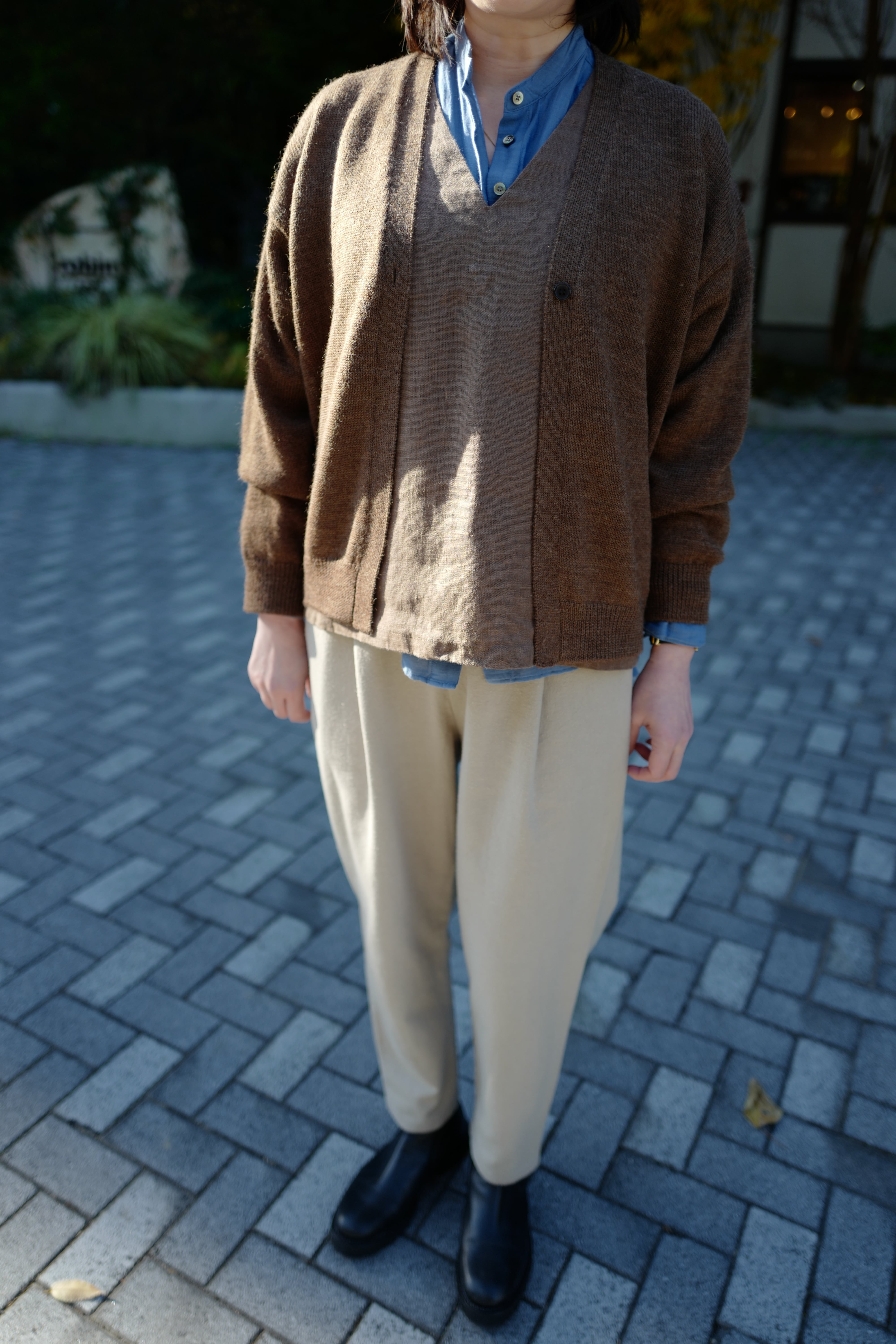 evam eva ｜cotton silk narrow pants (beige, sumi) | robin ASO