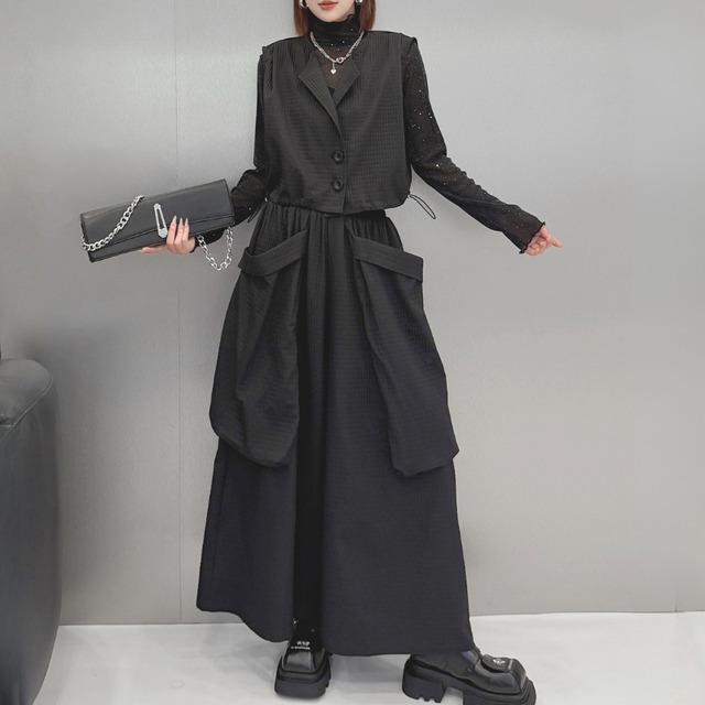 Cropped vest wide pants setup C1628