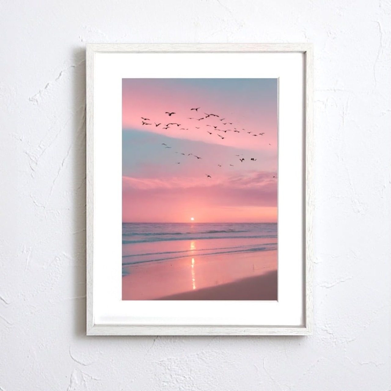 going back to home｜夕陽と鳥が描く癒しのアートポスター｜サンセットの穏やかな色合いで空間に安らぎをプラス｜額縁セット｜A3ポスター