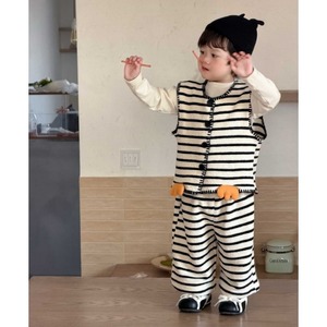 【73-110】秋ペンギンストライプニットベスト＋パンツ 2点セット コーディネート男の子