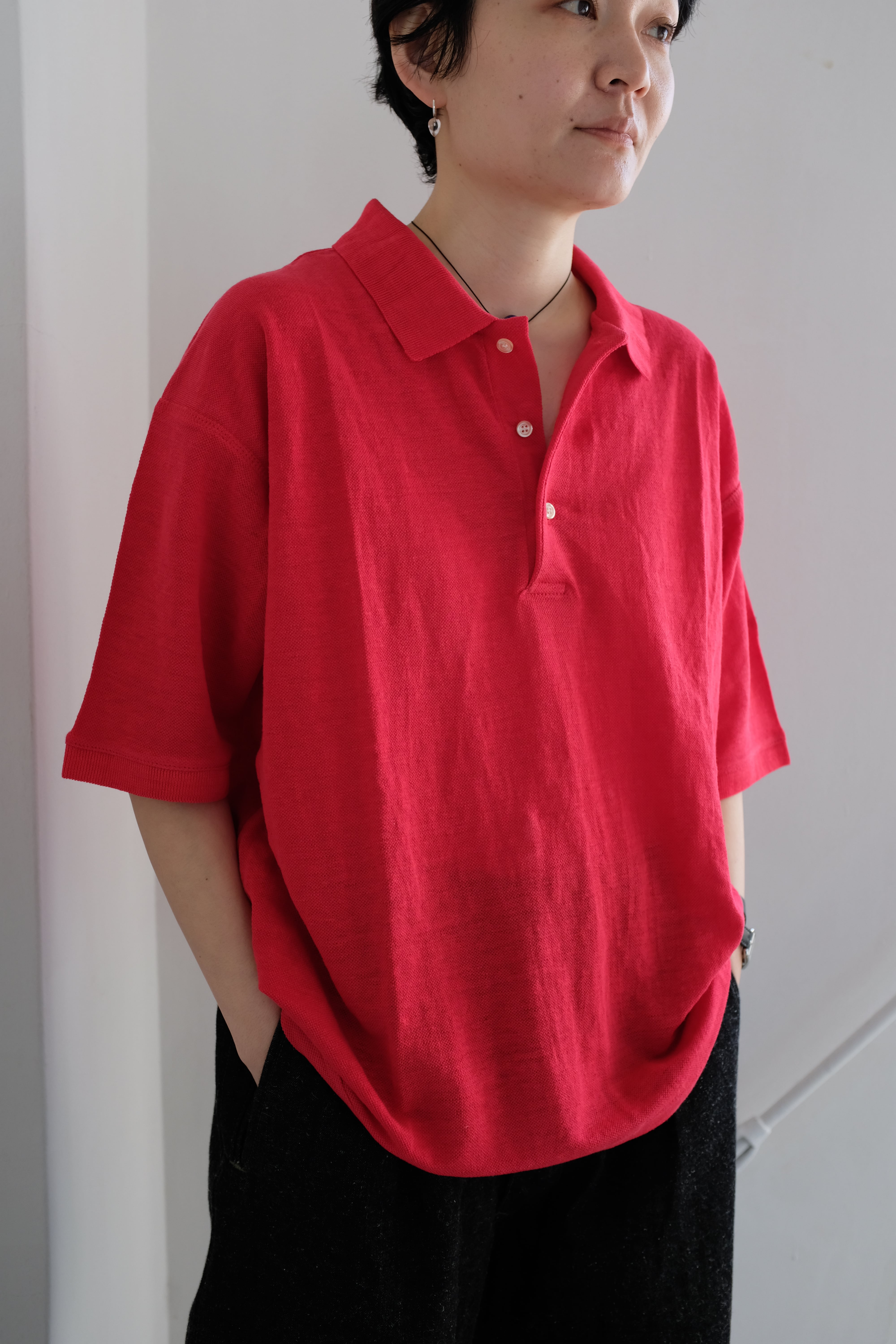 【新品同様】OUTIL　CHEMISIER WISSANT　リネン　ポロシャツ OUTIL] CHEMISIER WISSANT (ROUGE RED) | YES-姫路の美容院と服のお店