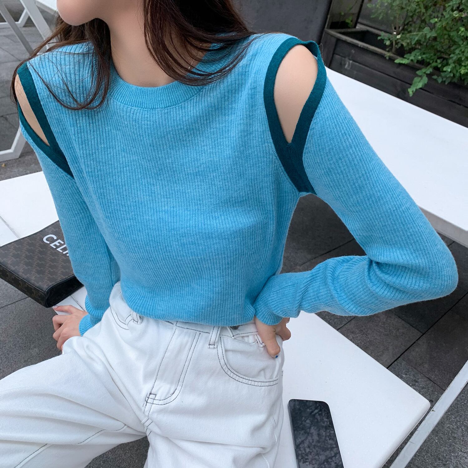 オータムセーター ブルートップス 大人ガーリー スウィート キュート カジュアル 秋物 オフショルダー 6Du_Shop_Women36140565861