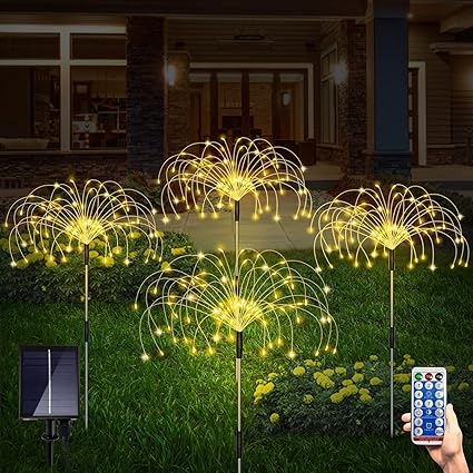 LUNPEAR イルミネーションライト 屋外 防水 ソーラー 花火型 4輪