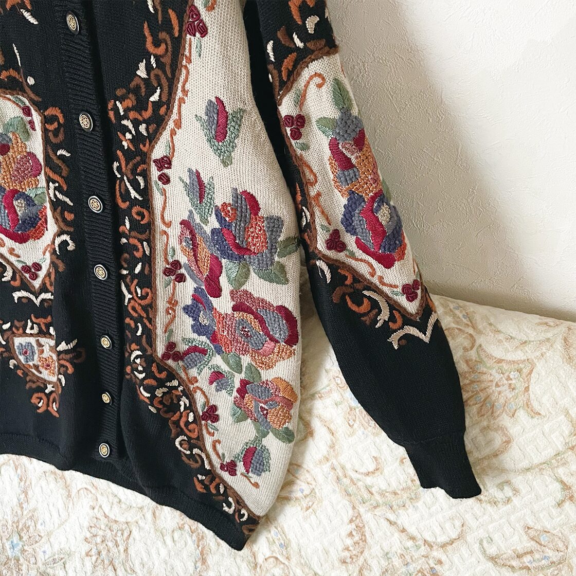 80s 刺繍ニットカーディガン 昭和レトロ ヴィンテージ古着 | PAY ID
