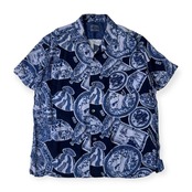 BLUE BLUE ブルーブルー 藍染め 陶器 デザイン 開襟 半袖 レーヨンシャツ 3/ブルー/メンズ/日本製/ハリウッドランチマーケット