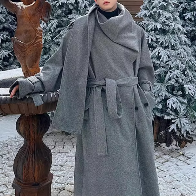 アシンメトリーラペル　ロングトレンチコート　2カラー　LB1680