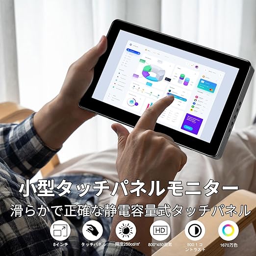ディスプレイ・モニター本体 PISICHEN HD-8INFCM MINI MOBILE DISPLAY ミニ モニター 8 インチ タッチパネル モバイル モニター HD小型
