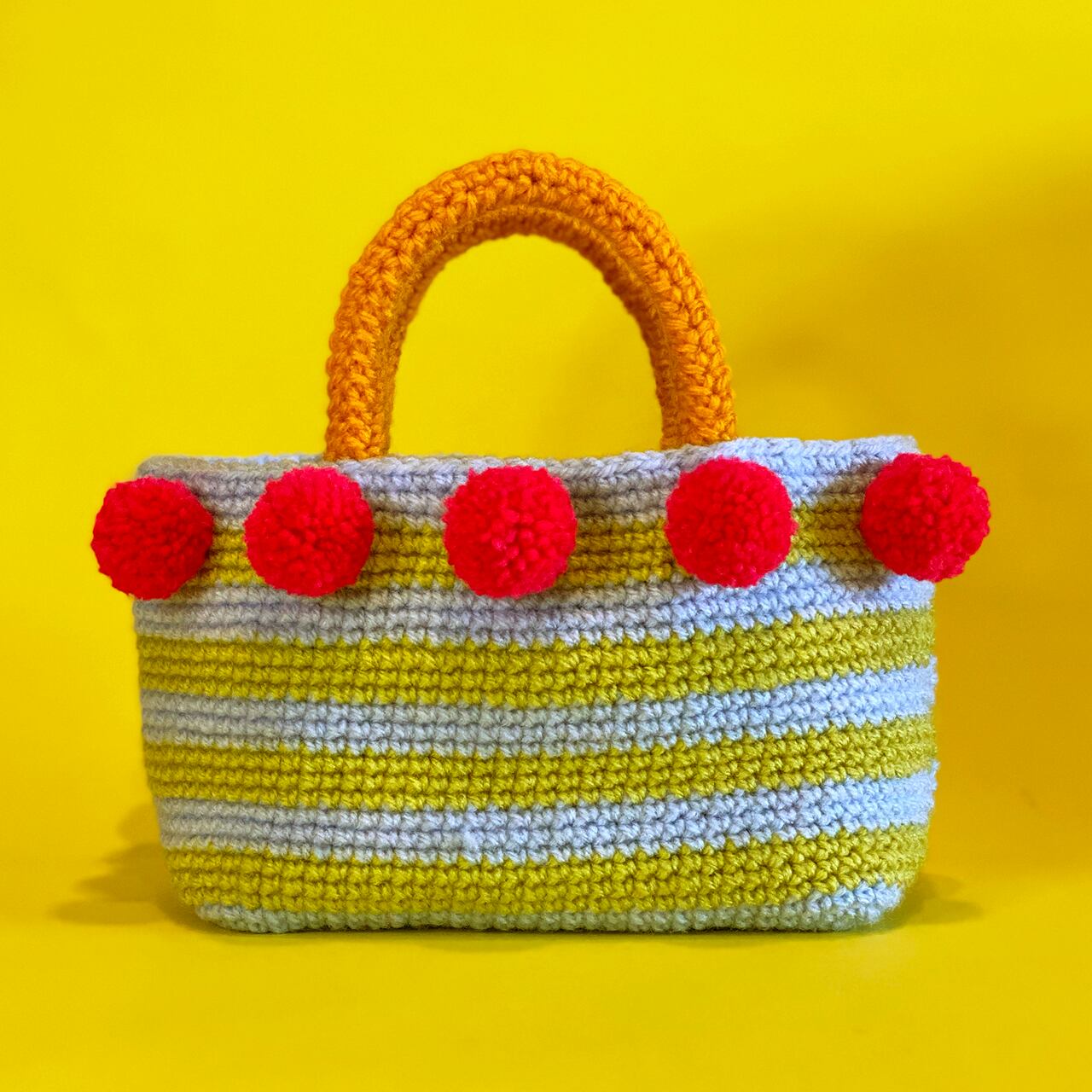 hand made knit hand bag.