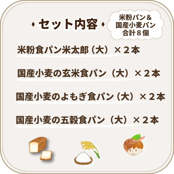送料無料食パン1か月分【米粉食パン&国産小麦食パンまとめてお取り寄せ豪華8本セットA】米粉食パン 国産小麦食パン パン 詰め合わせ 天然酵母 保存料不使用 無添加 常温長持ち 優秀賞受賞 国産 パン よもぎパン 玄米パン 五穀パン 送料無料キャンペーン |
