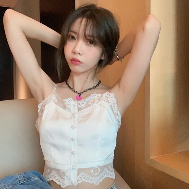 レースホワイトトップス ショートコート 試着室1509797856