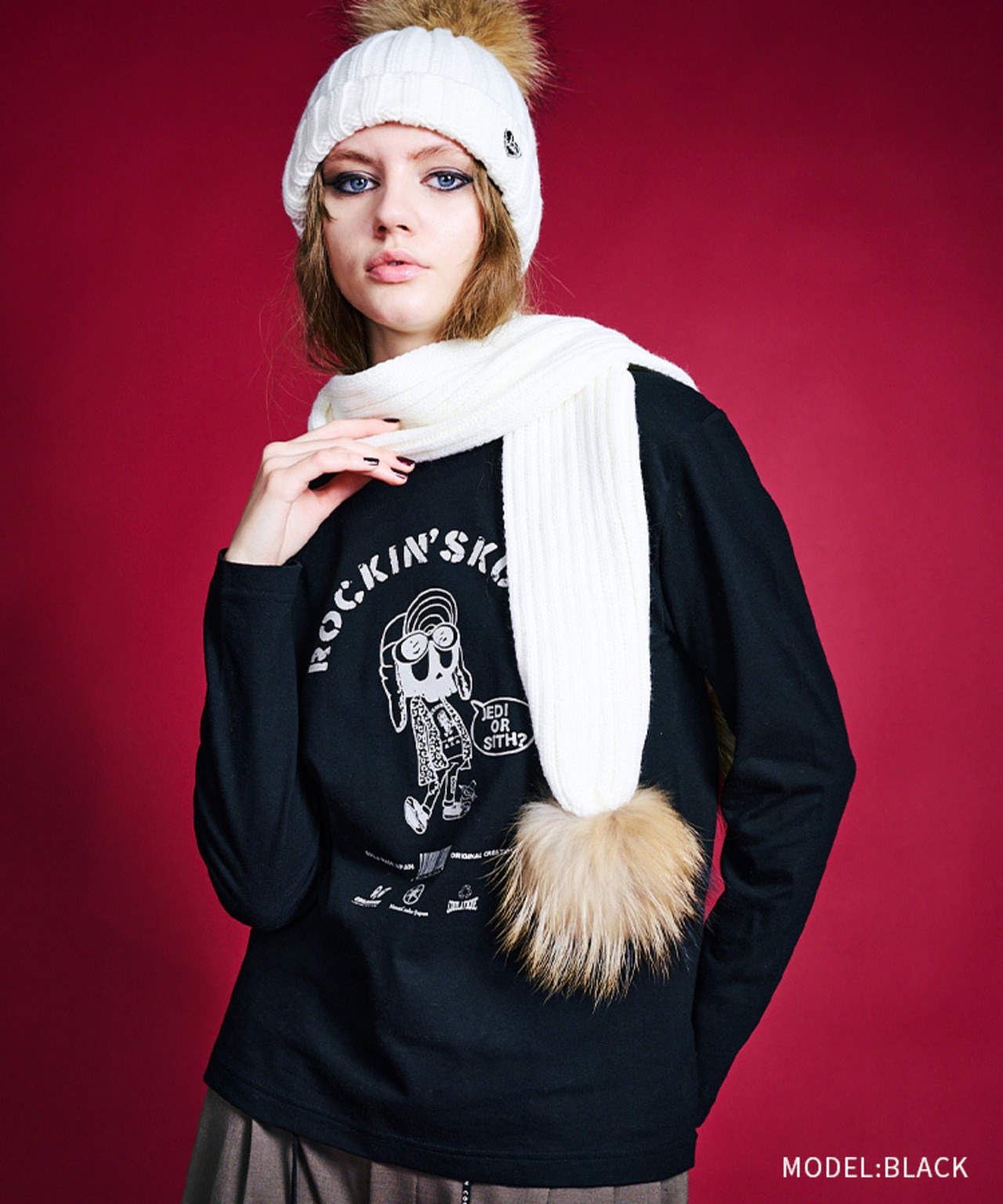 ロッキンスカルプリントL/SベーシックTシャツ (BLACK)　CQ-47079