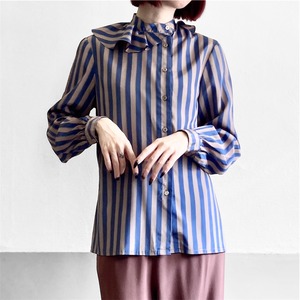 Asymmetry Ruffle Collar Striped Blouse