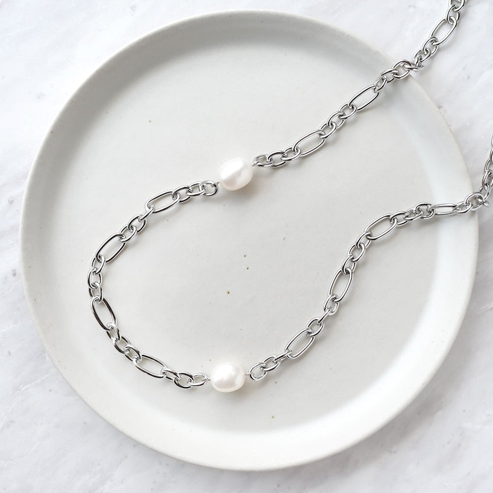 d998 一点のみ　高級淡水パール×ステンレスチェーン　ネックレス 淡水パール フィガロチェーンネックレス / 10.0-13.0mm 大粒バロック