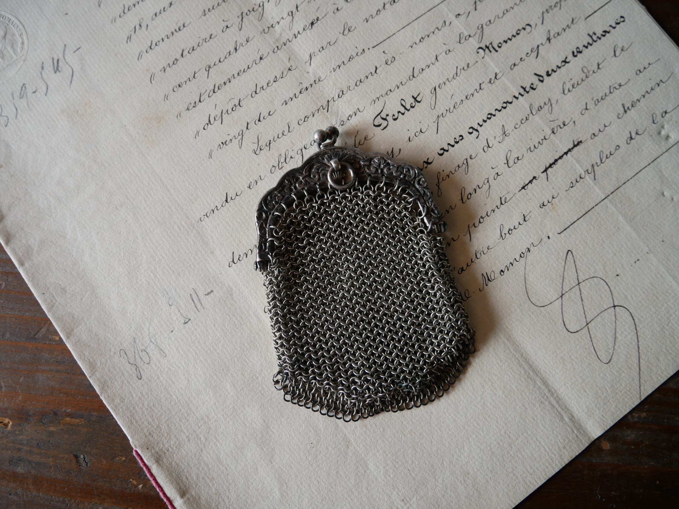 シャトレーン フランスアンティーク メッシュ バッグ