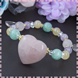 ♥サービス品♥大玉ハート 愛の女神ビーナスの石 ローズクォーツ 恋愛 幸せ パワーストーン 天然石ブレスレット♡I59