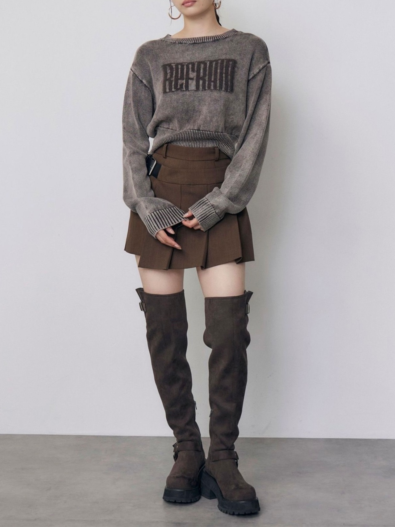 Washed Shaggy Logo Knit / BROWN - 1