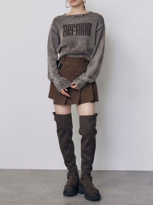 Washed Shaggy Logo Knit / BROWN