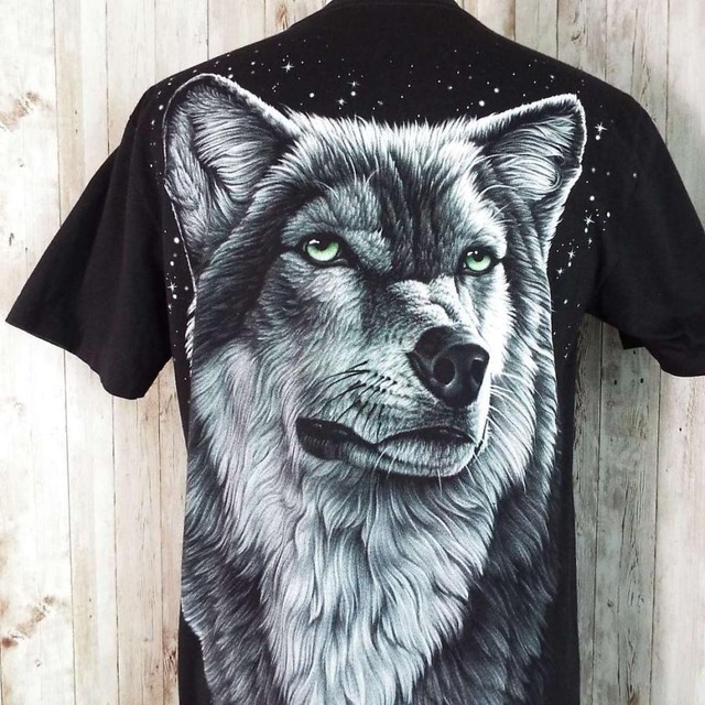 アニマルTシャツ】anial print wolf オオカミ 狼 ウルフ 動物 両プリ 