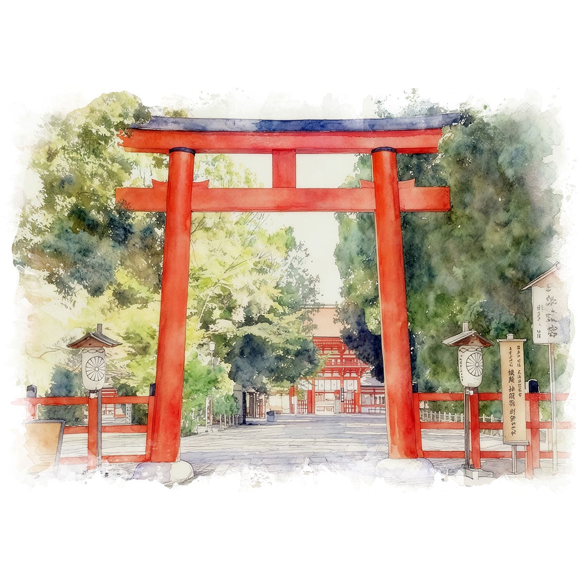 絵画 日本 京都府 下鴨神社 風景画 インテリアアート額付き 水彩画・油絵風 WAT0128