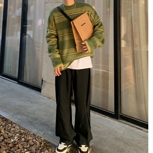 ラウンドネック細ボーダーソフトニット　1080