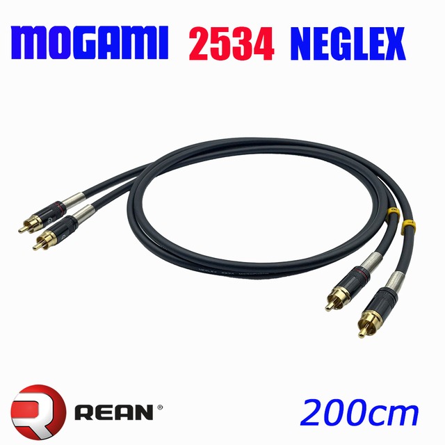MOGAMI 2534 RCAオーディオラインケーブル 2本セット  |  方向性フローティング接続 | REAN (NEUTRIK) NYS366BG採用 | 4芯OFC無酸素銅 |Kester44ハンダ結線【最高の音質と信頼性】全4色　200cm