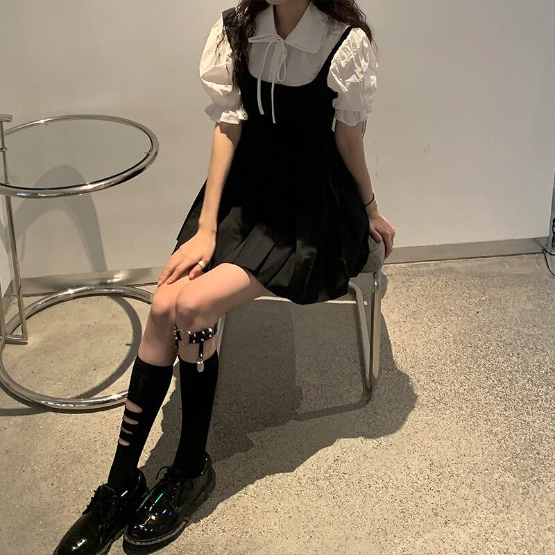 サマー薄手ブラックウェストスカート 夏物 萌量不足22380243106