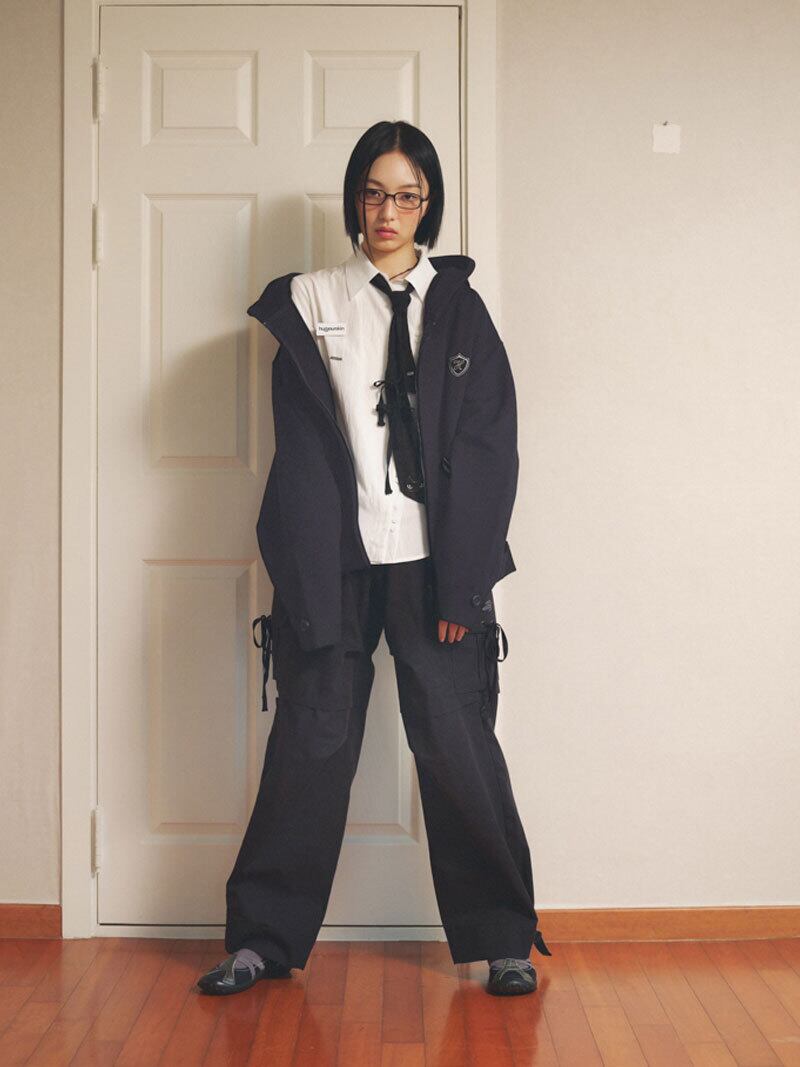 hug your skin] School hoodie zip-up (charcoal) 正規品 韓国ブランド