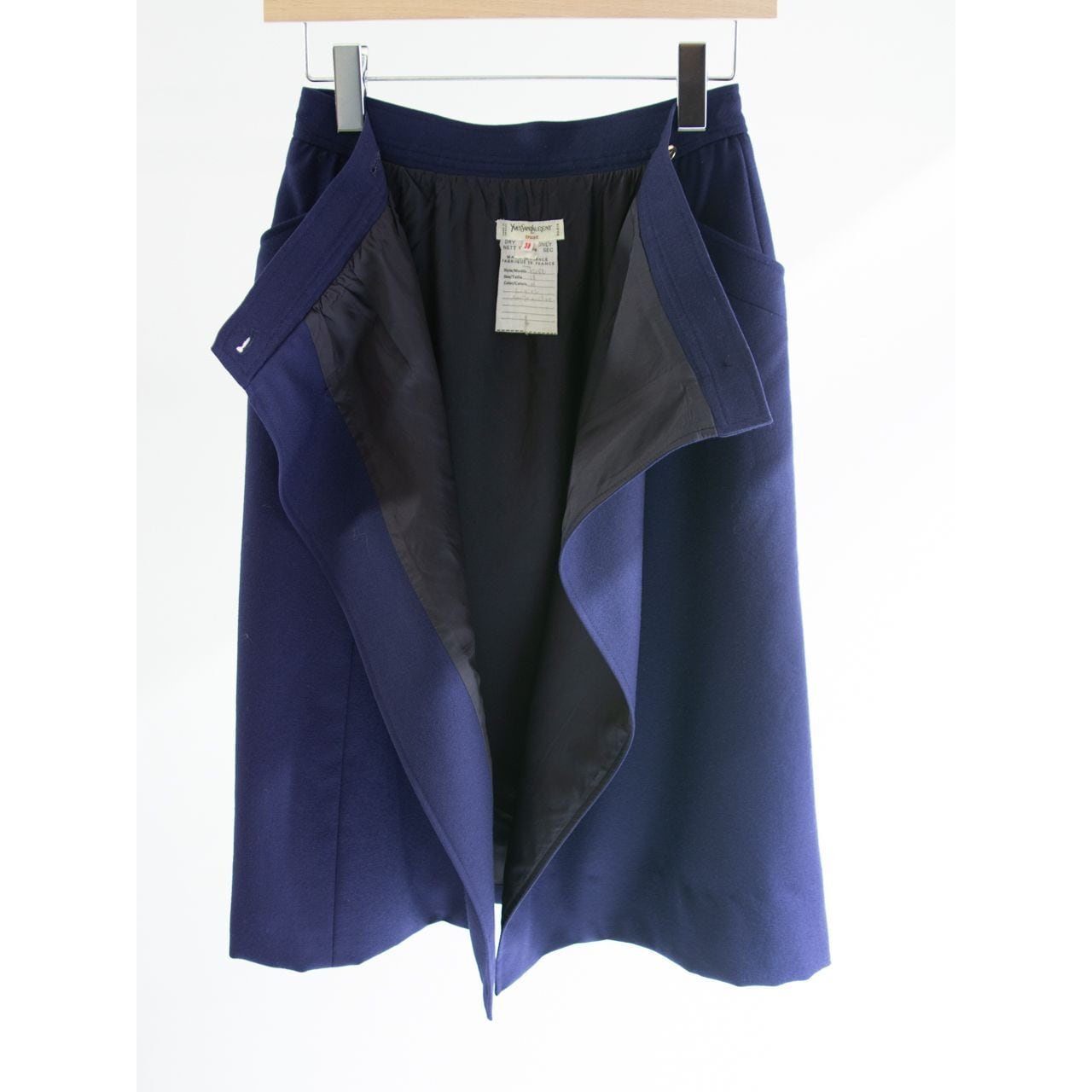 【YVES SAINT LAURENT tricot】Made in France 100%Wool Crossover Skirt（イヴ・サンローラン フランス製クロスオーバーウールスカート ラップスカート）