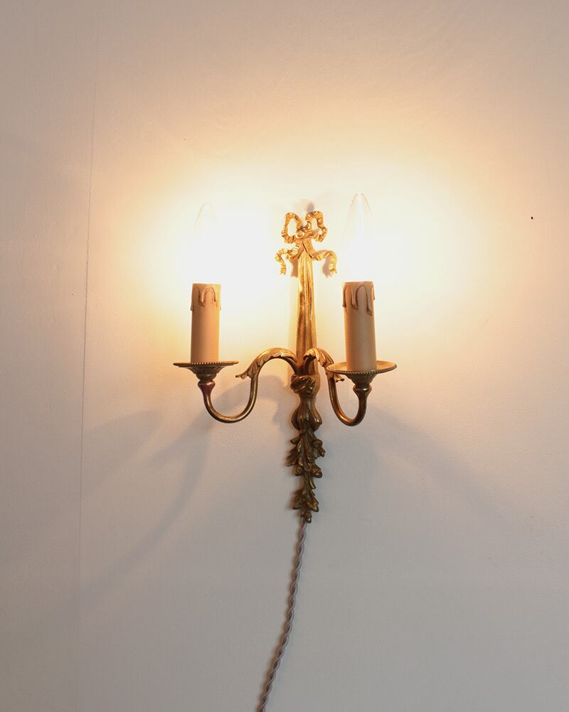 2灯 リボンモチーフ ウォールランプ / 真鍮ブラケット照明 <フランス