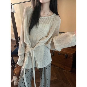 Waist Tie Sheer Knit Top 501666