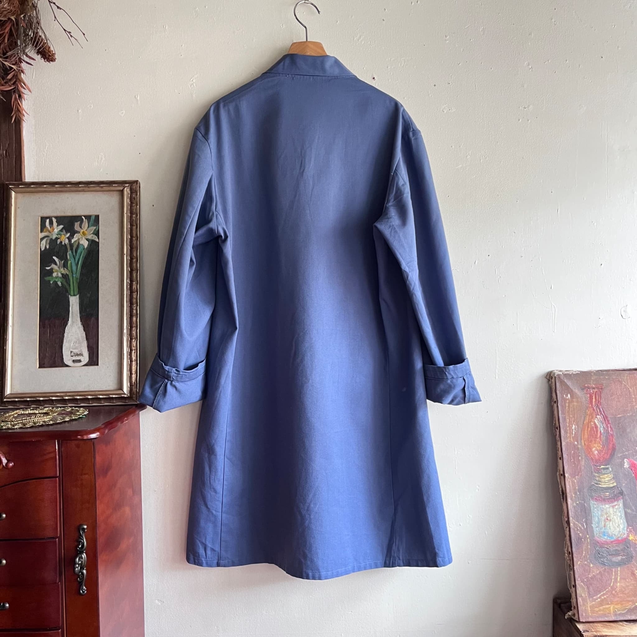 Euro vintage work shop coat /グレイッシュブルーのヴィンテージショップコート