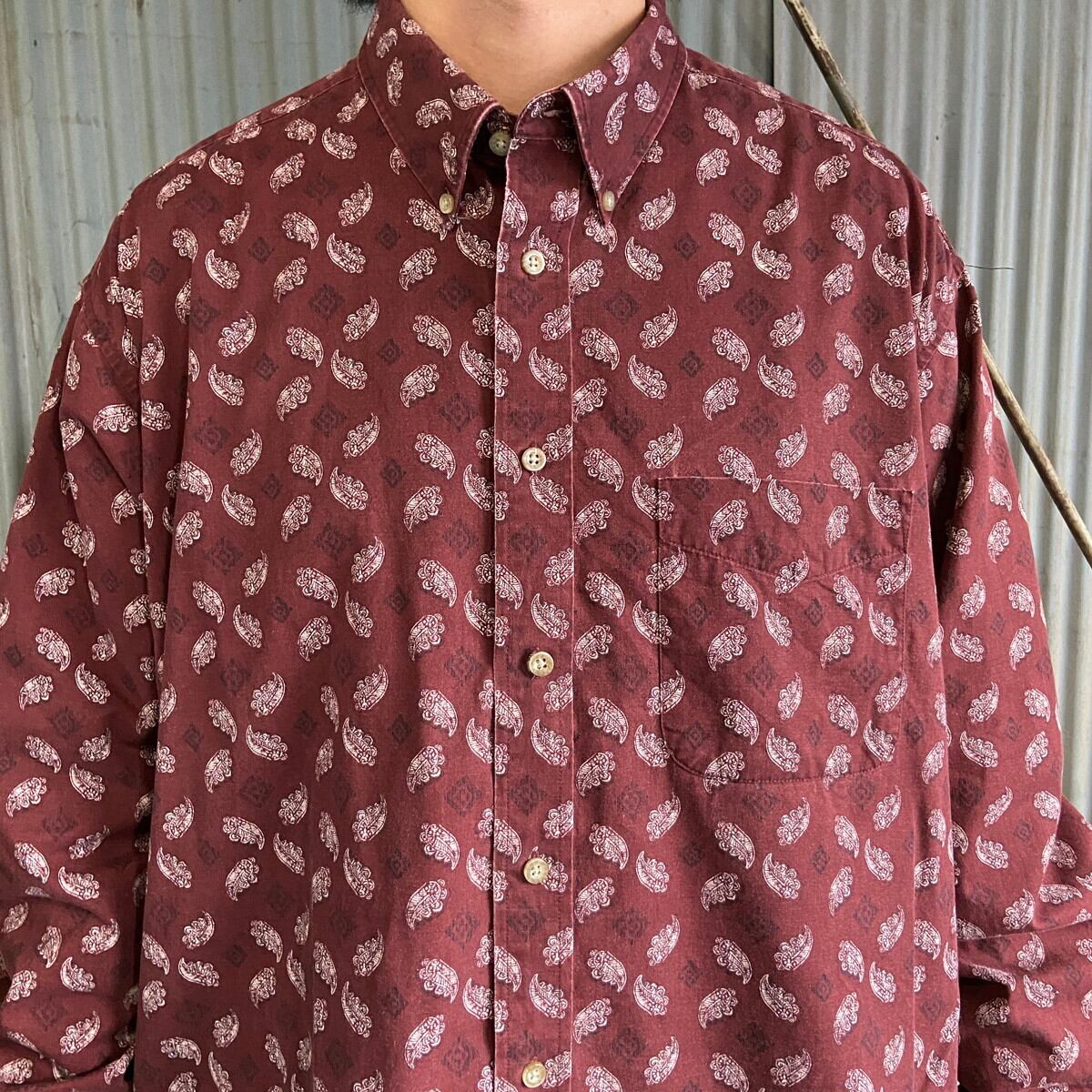 ビッグサイズ NATURAL ISSUE 長袖 総柄 ペイズリー柄 ボタンダウン