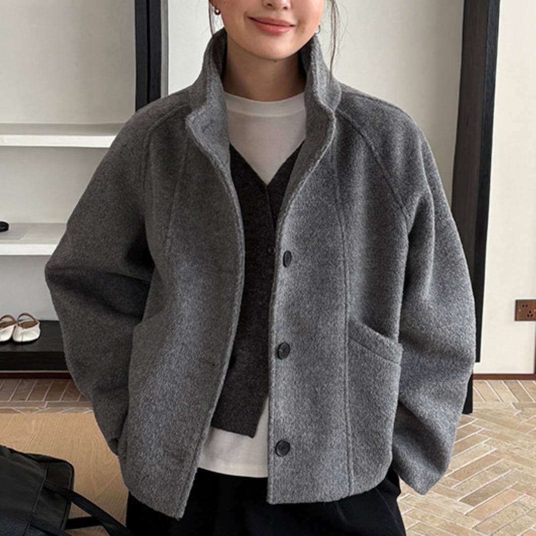 Raglan sleeve wool blend short coat G977