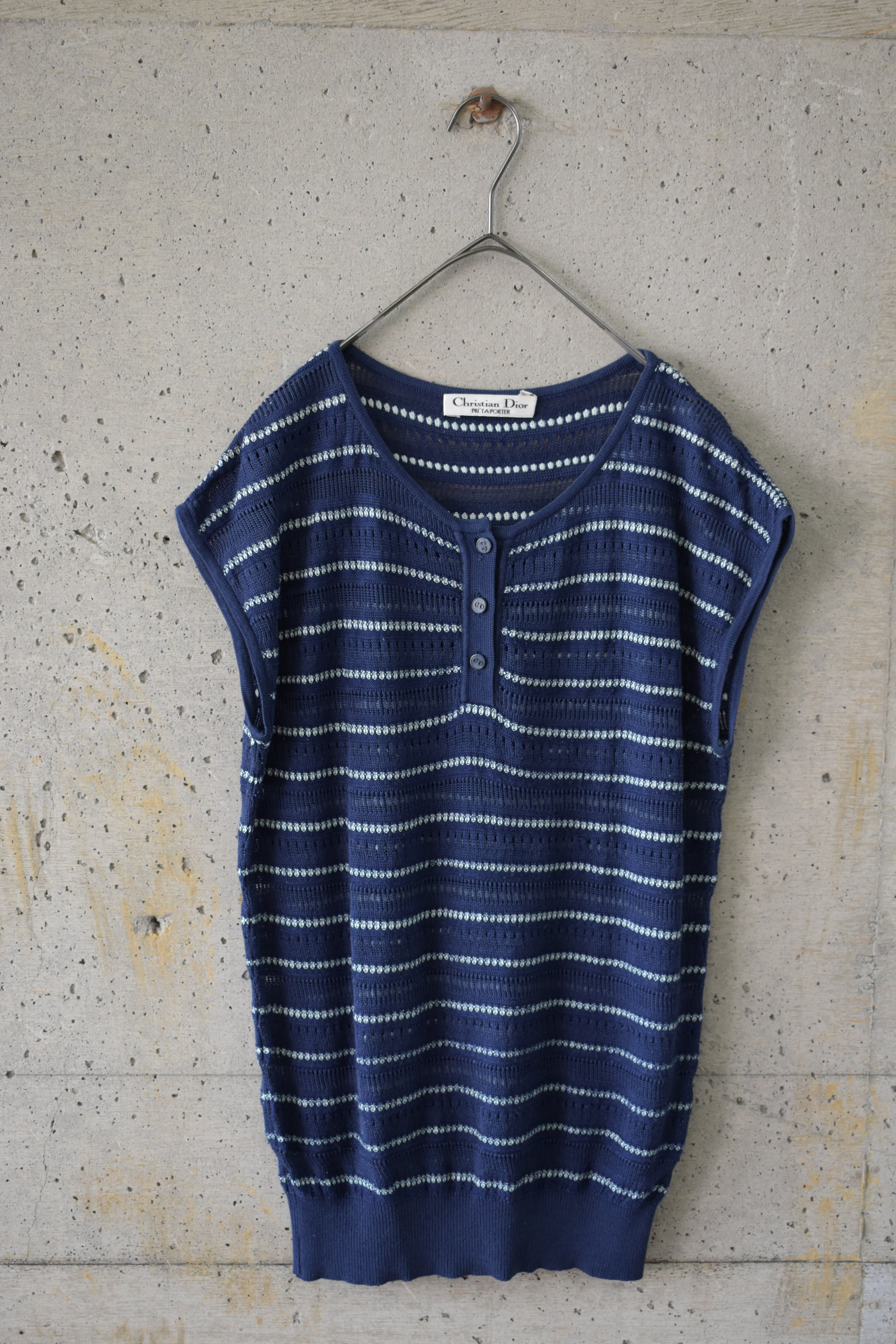 Fine-striped summer knit top